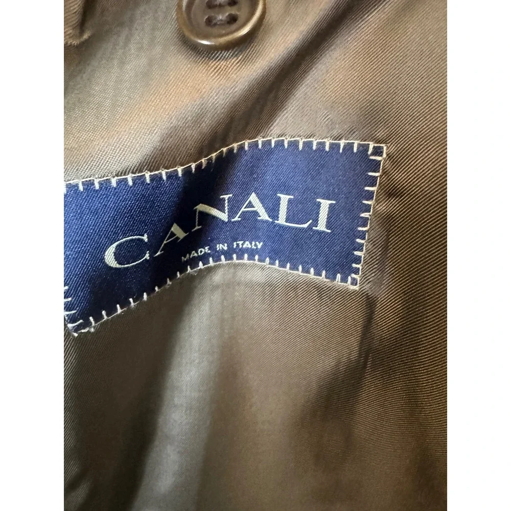 Canali Mens Pure Wool Blazer Sport Coat Olive Brown Micro Check Italy 54R US 44R